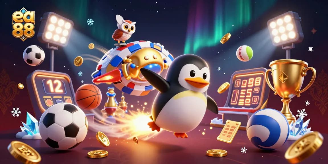 Experience excitement with ea 88 as the golden penguin zooms towards the enchanting casino space station.
