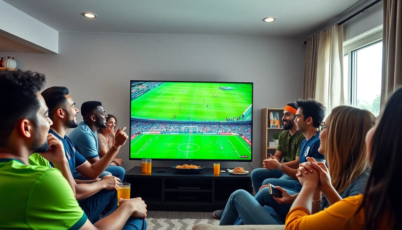 Socolive streaming experience with fans enjoying a soccer match at home.