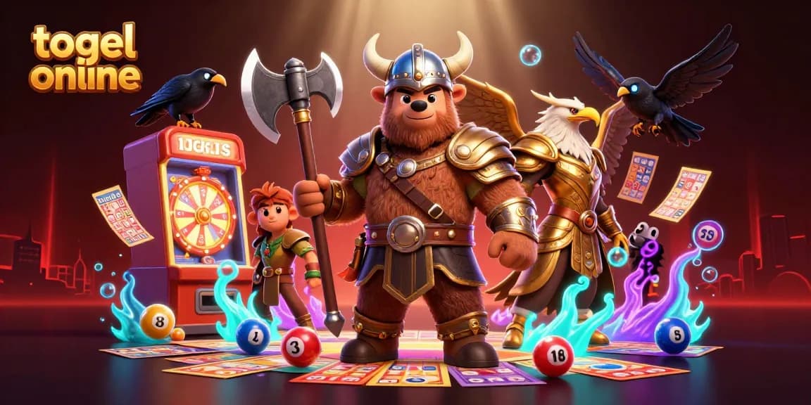 Rasakan kegembiraan togel online yang mendebarkan dengan beruang Viking dan elang Valkyrie dalam adegan lotere yang hidup.