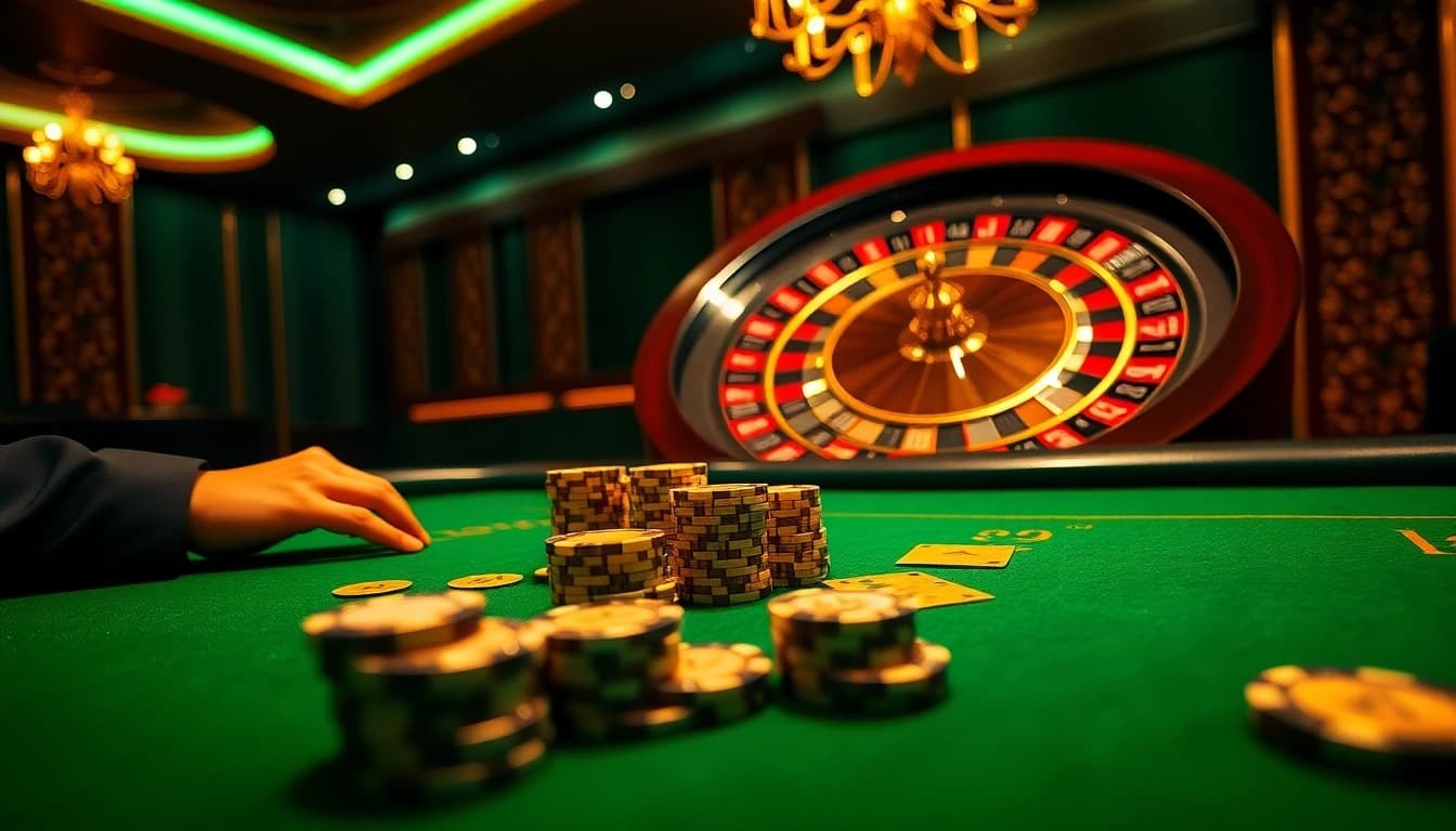 Aksi poker yang menarik di meja kasino mewah yang menampilkan vipforbest.com/ru/settlepay/registration dengan chip poker berwarna cerah dan kartu.