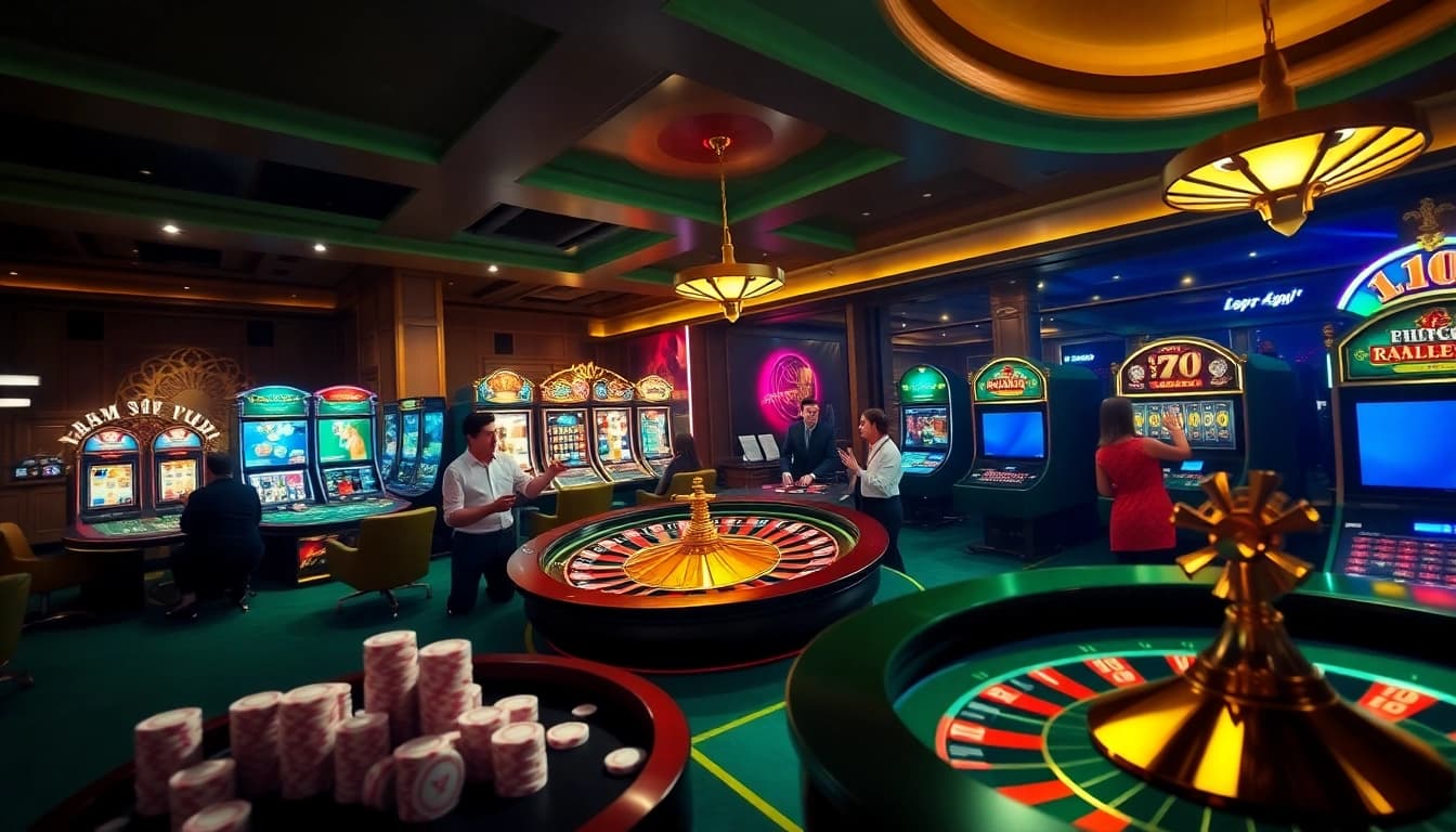 Experience the excitement of Nhà cái 78Win with an elegant online casino scene showcasing vibrant games.