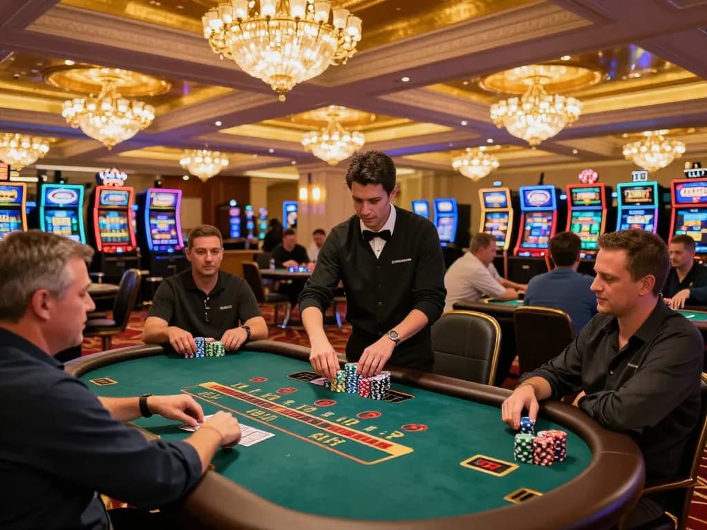 LGO GOAL players engaged in an exciting blackjack game at a vibrant casino.