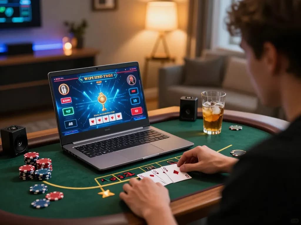 Engaging in live dealer blackjack on https://ok904.com/ from a stylish home office setup.