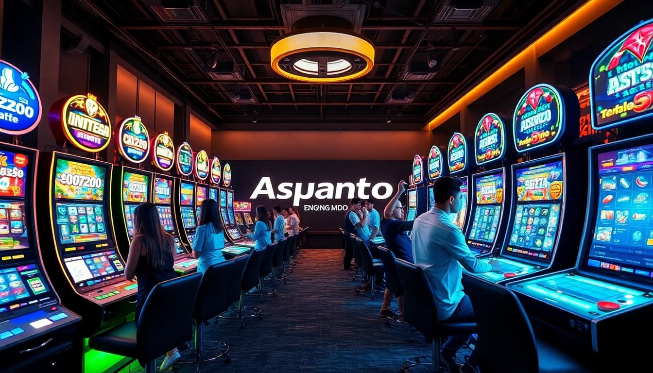 Exciting online gaming scene featuring Asupantoto slot machines and players celebrating wins.