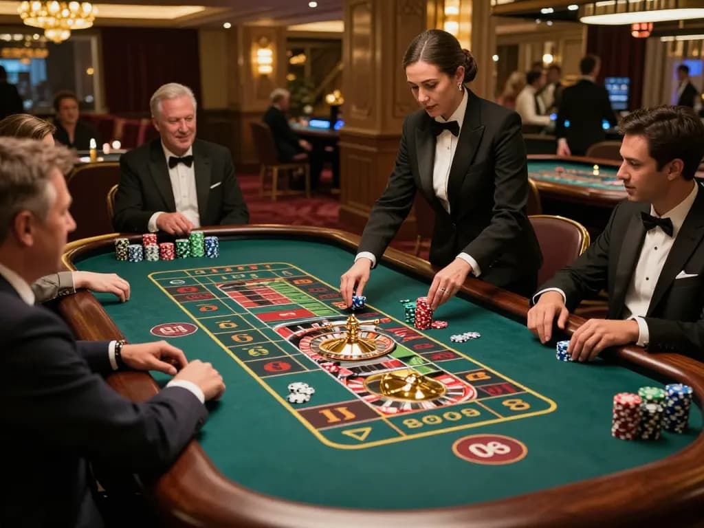 WW88 roulette table action with excited players placing bets in a luxurious casino setting.