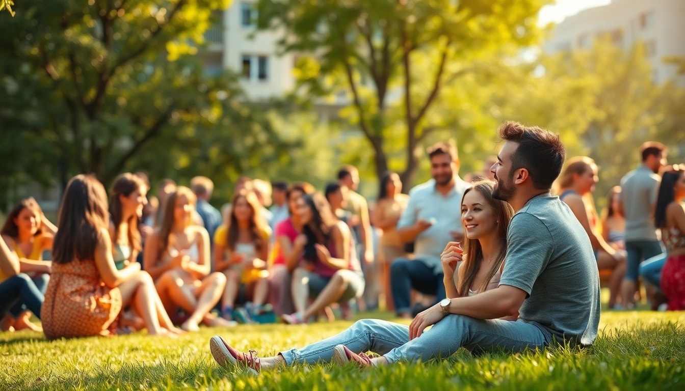 A joyful scene of young adults enjoying a social gathering, embodying the thrill of having a crush on someone.