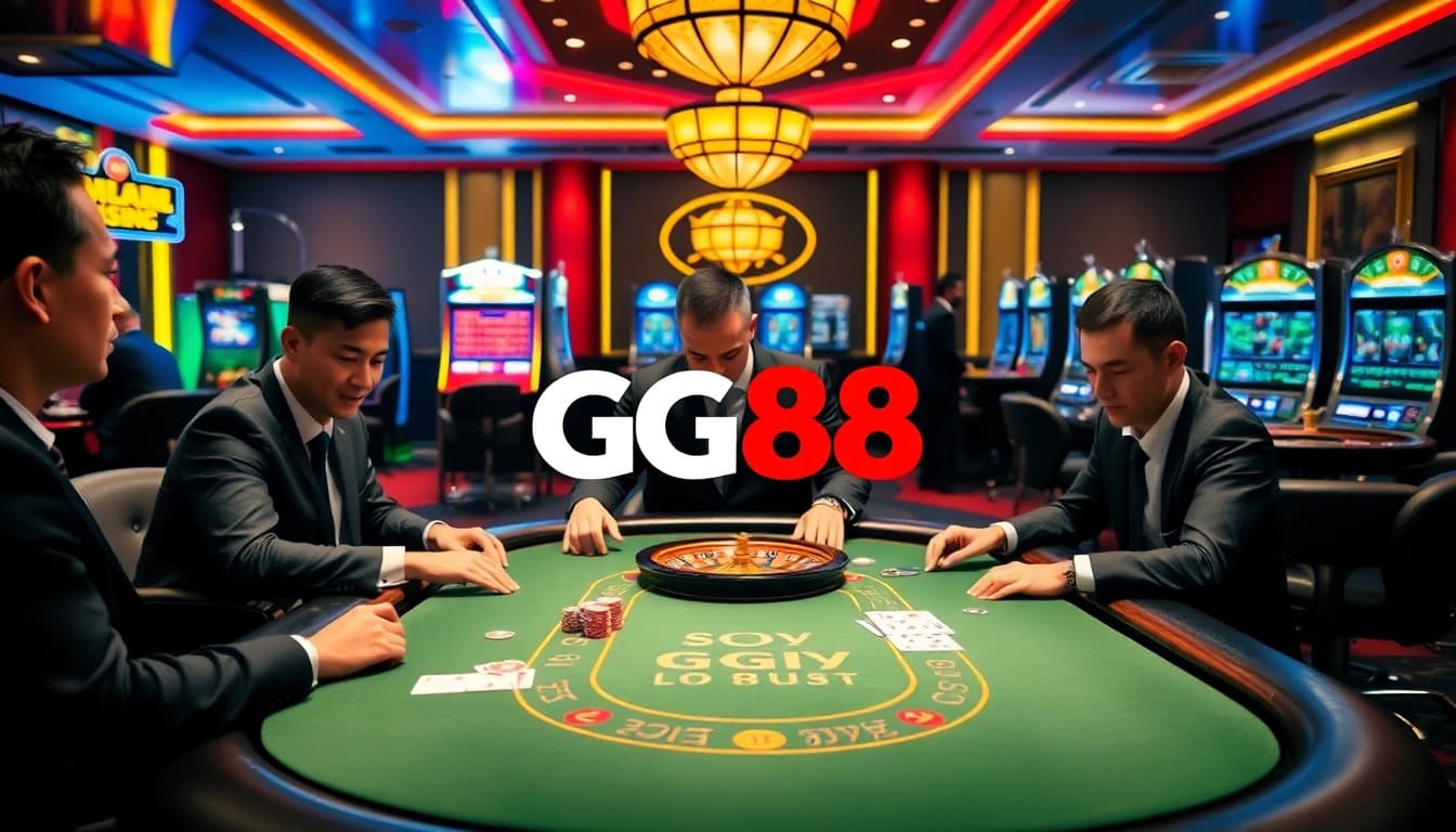 GG88 poker players in a luxurious casino environment, highlighting excitement and competition.