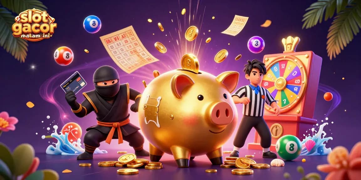 Play and win with slot gacor malam ini in this vibrant casino-themed 3D illustration full of action.