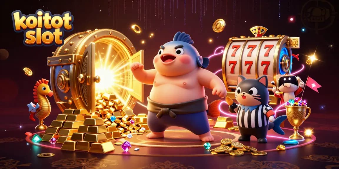 Bermain di koitot slot dengan suasana penuh keceriaan, dikelilingi oleh elemen kasino yang glamor.