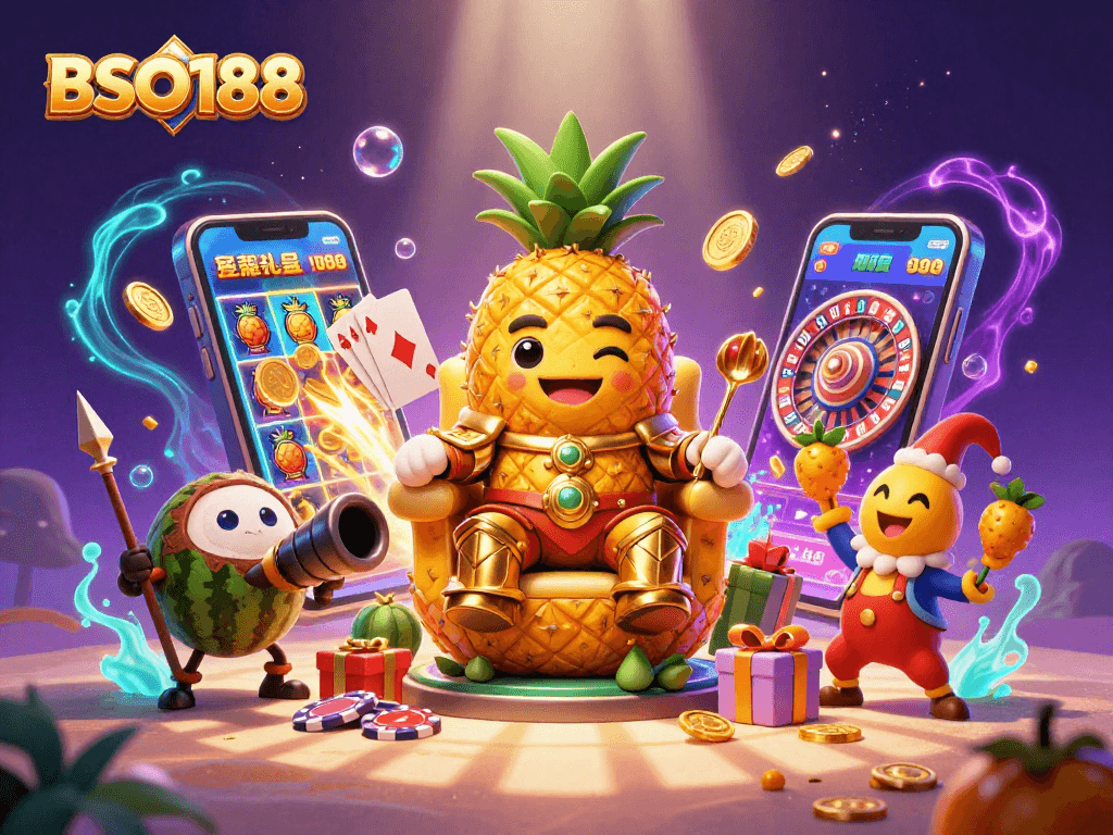BSO188 brings excitement with vibrant 3D casino characters and dynamic gaming elements on a colorful beach.