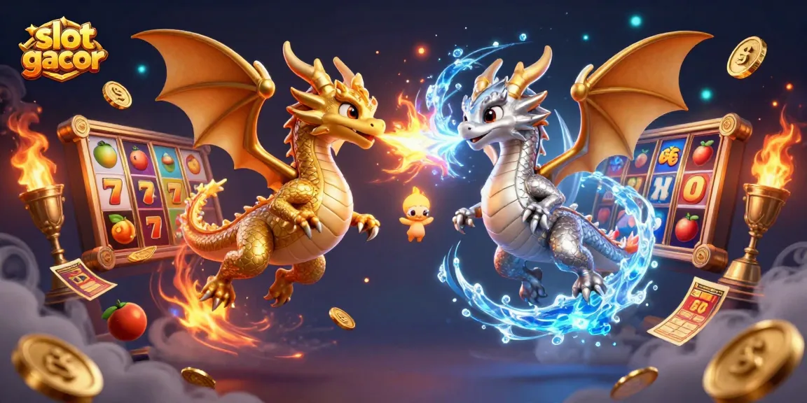 Menggunakan slot gacor dengan karakter naga 3D terbang bersamaan, dikelilingi elemen permainan slot.