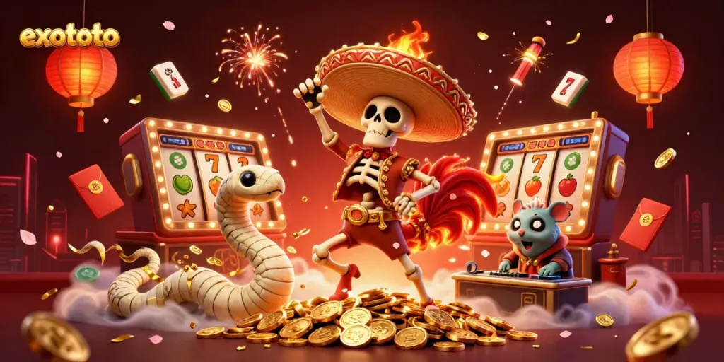 Gambaran menarik tentang exototo dengan karakter unik dan elemen slot yang menarik.