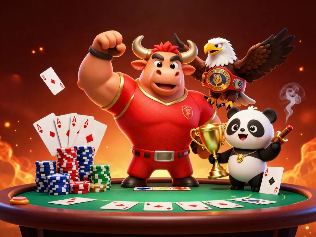 Experience the thrill of bet888 with a victorious bull and cheerful characters in a dynamic casino scene.