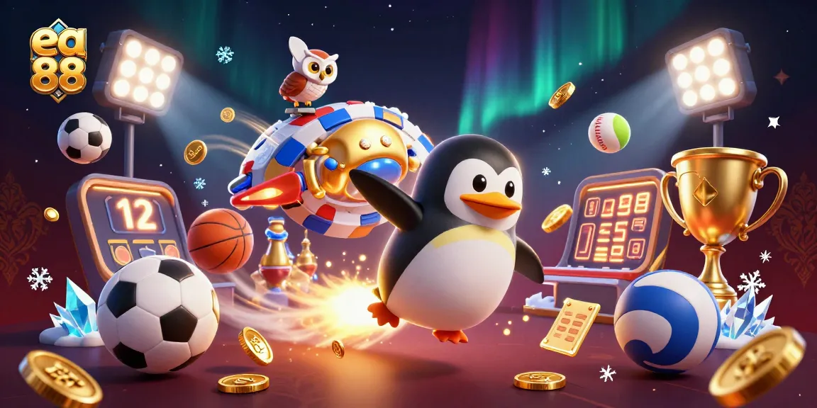 Experience excitement with ea 88 as the golden penguin zooms towards the enchanting casino space station.