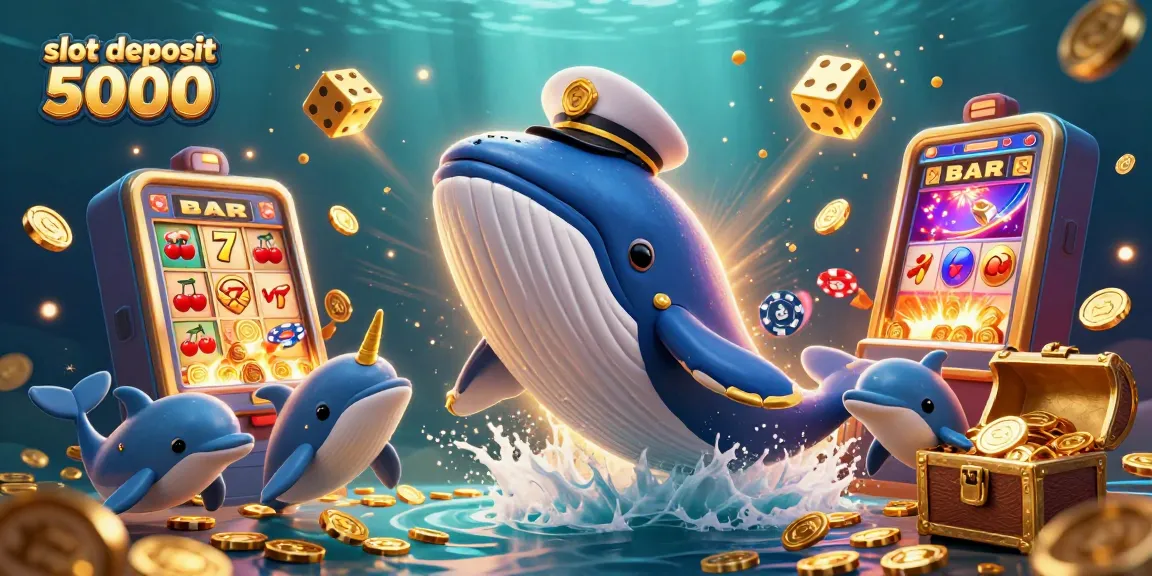 Spin the thrilling slot deposit 5000 game, featuring vibrant casino icons and playful sea creatures.
