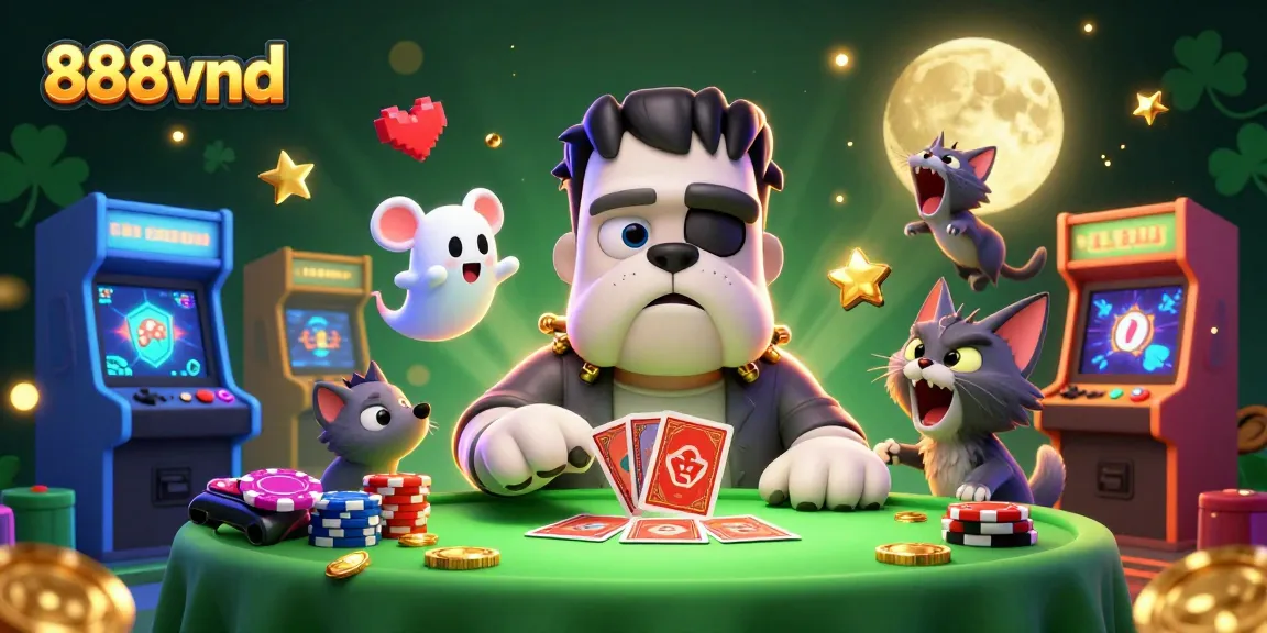 Engage in thrilling gaming experiences at 888vnd's vibrant casino environment featuring dynamic characters.