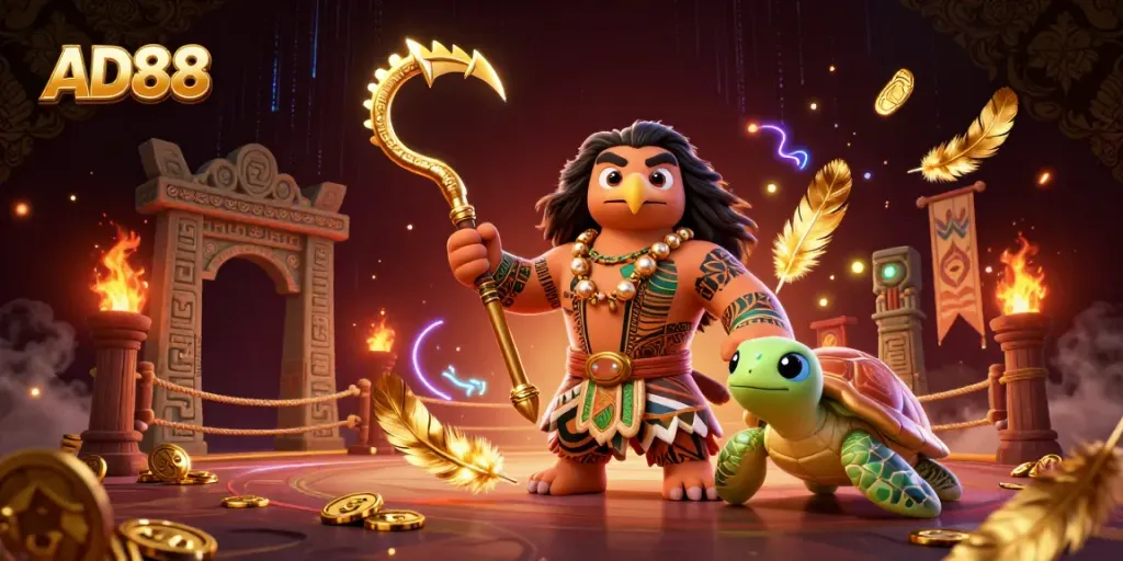 Experience the thrill of AD88 with dynamic characters and casino elements in vibrant action.
