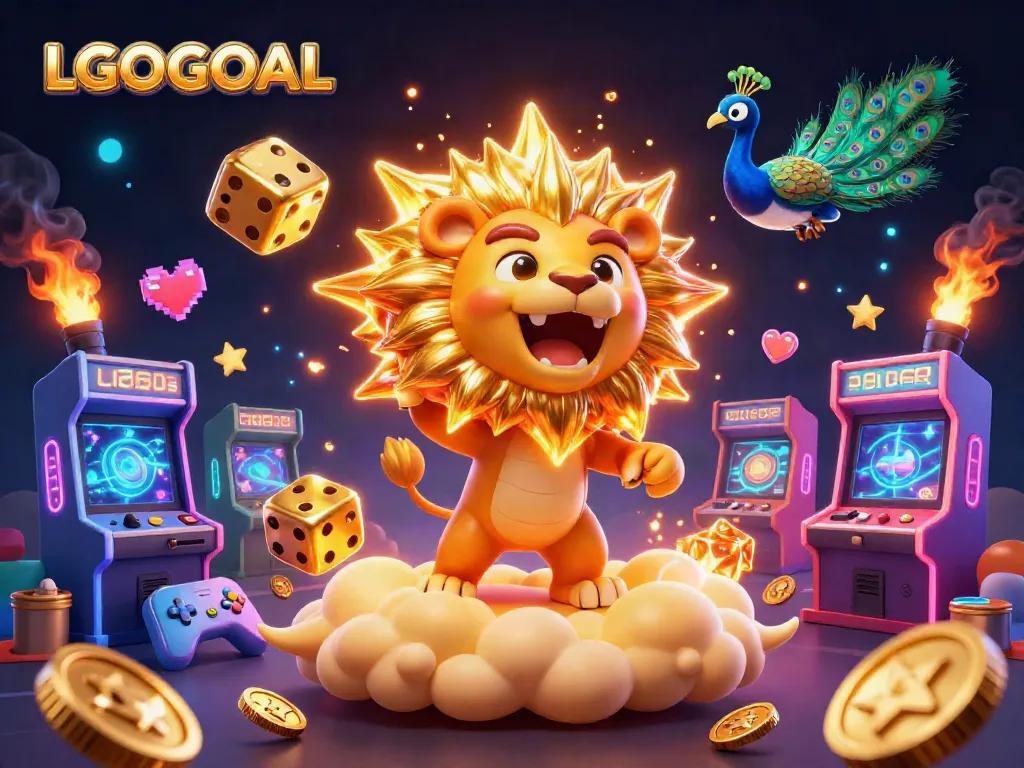 Experience the thrill at LGOGOAL with vibrant casino-themed 3D illustration showcasing exciting gaming elements.