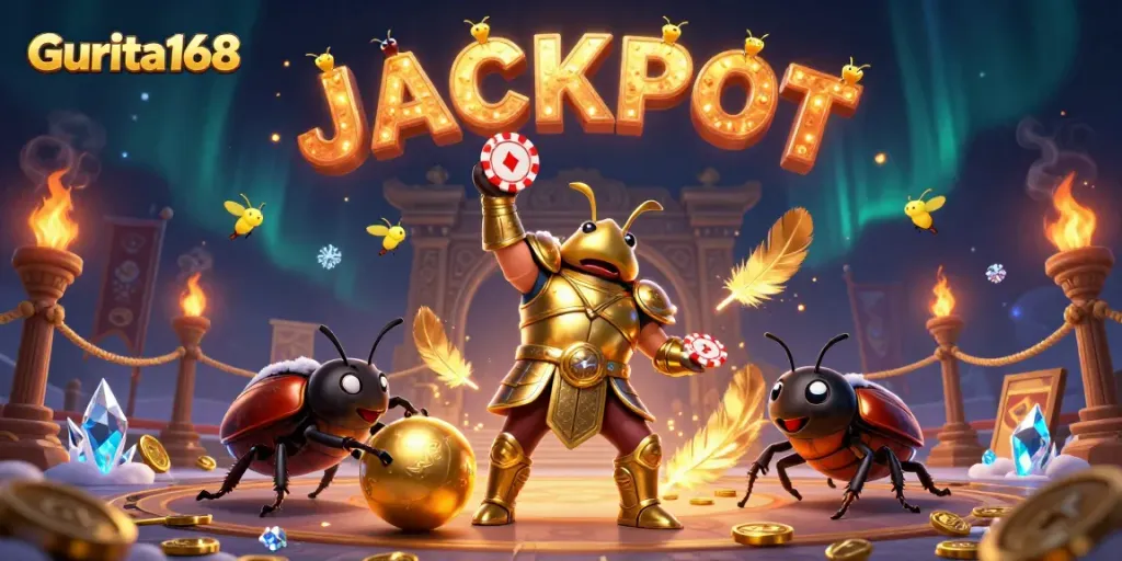 Gurita168 menghadirkan pengalaman bermain game interaktif dengan Beetle bertopeng juara dan cahaya KEMENANGAN.