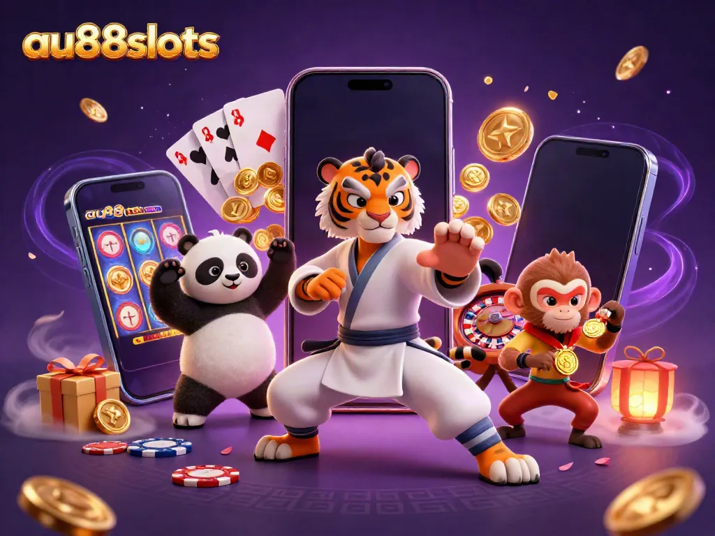 Experience thrilling action at au88slots with a kung fu master, panda disciple, and monkey stealing the spotlight.