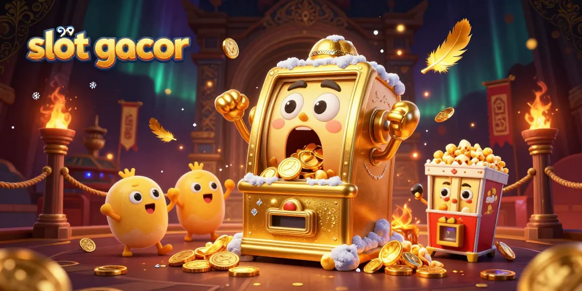 Memenangkan jackpot besar di slot gacor dengan mesin slot berwarna emas dan suasana penuh koin berkilauan.