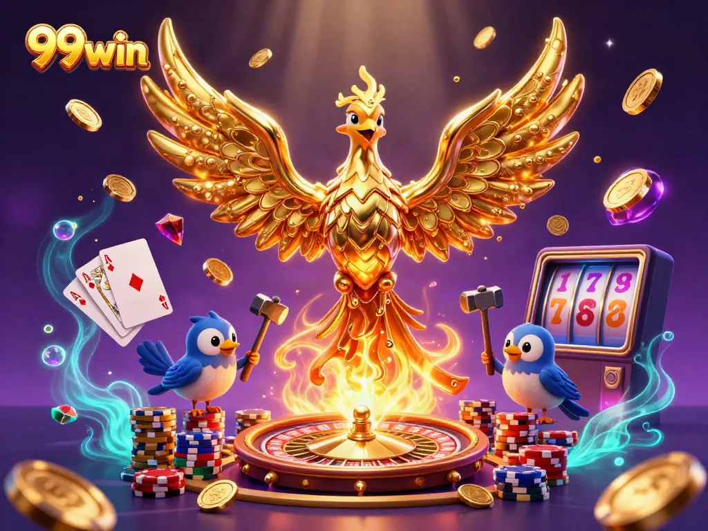Experience the thrill of 99win with a molten golden phoenix and exciting casino elements.