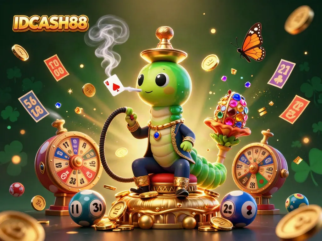 Engage with IDCASH88's dynamic lottery scene featuring energetic characters and glowing game elements.