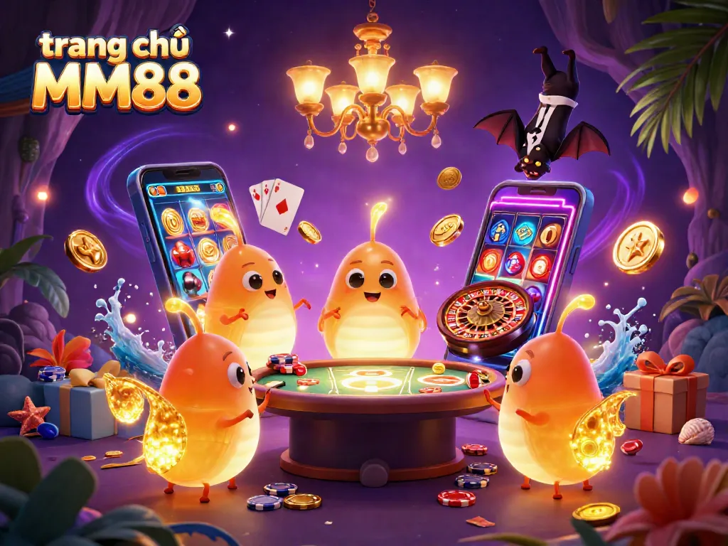 Experience the excitement of trang chủ MM88 as glowworms illuminate a vibrant casino scene.