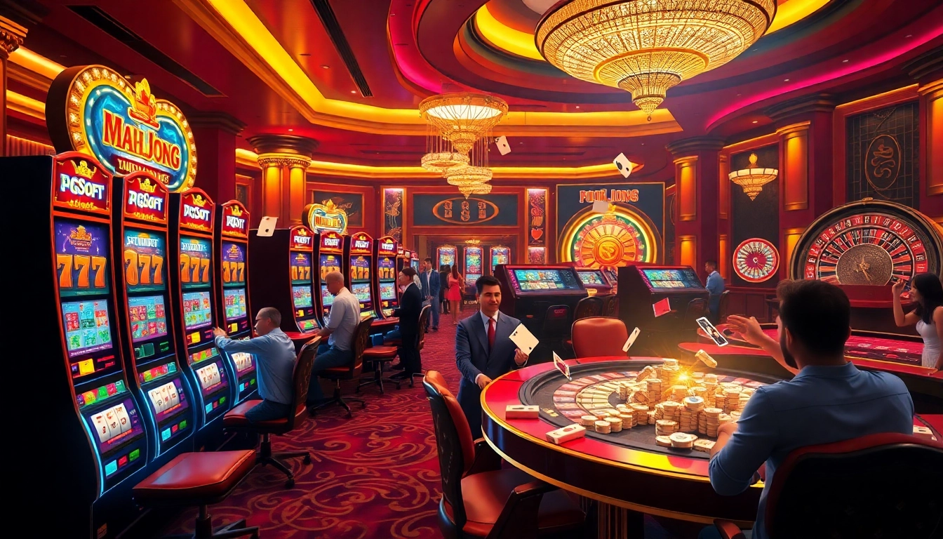 Players exploring the slot demo offerings at a vibrant PG Soft casino setting.