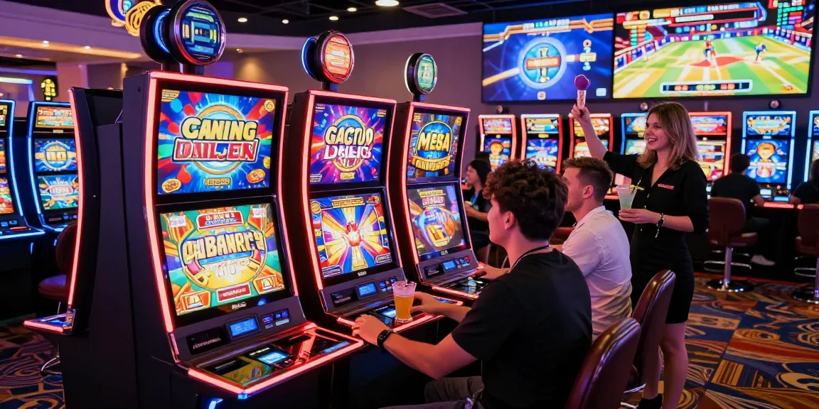 Engaging player at vibrant slot gacor machines in a lively casino setting.