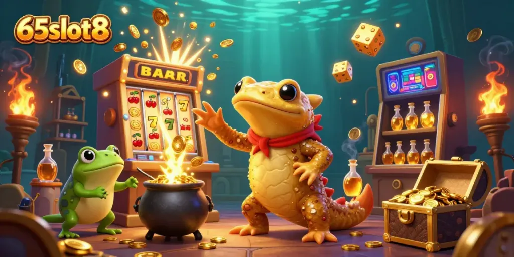 Experience the thrill of winning at 65slot8 with an exciting 3D casino adventure illustration.