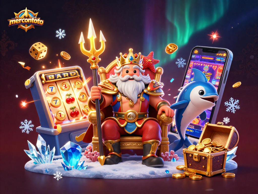 Mercontoto sebagai komunitas game online interaktif, dengan slot mesin jackpot dan elemen kasino menarik.
