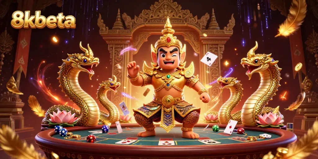 Engage with thrilling gameplay at 8xbeta, featuring energetic Thai guardian in a rich casino setting.