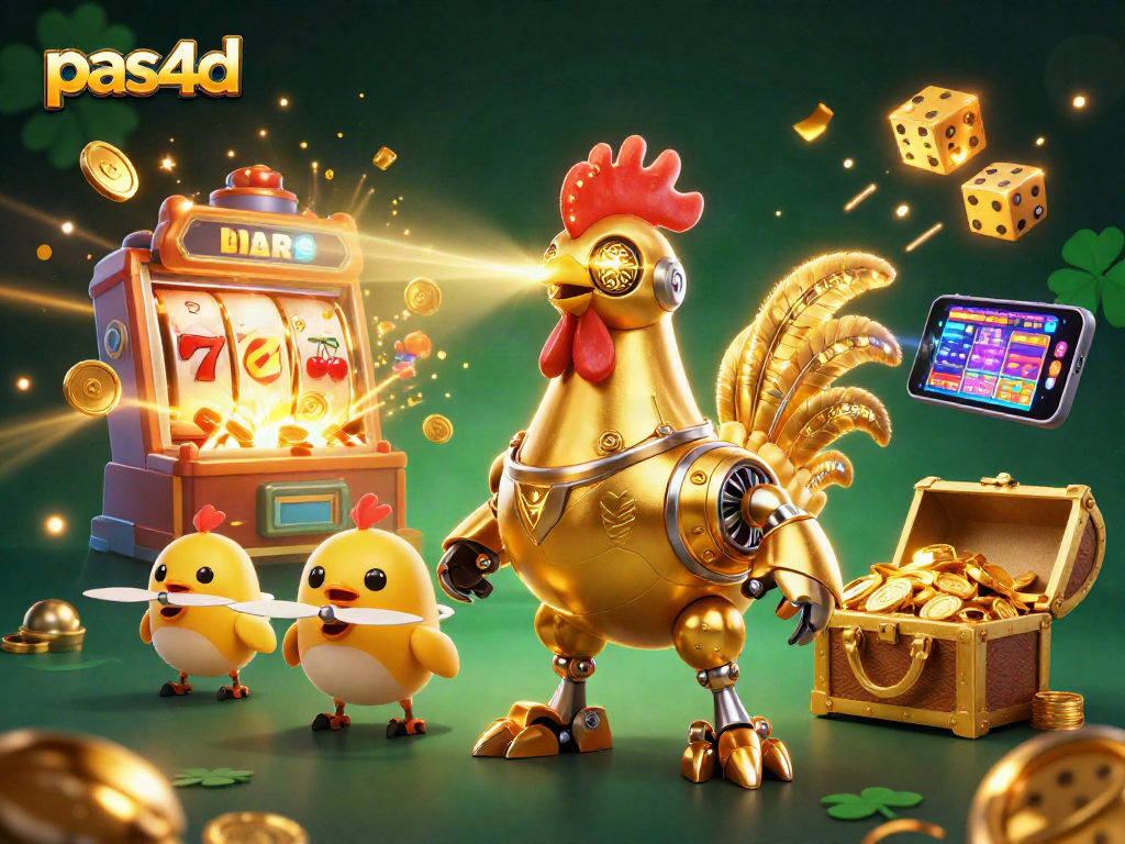 Raih jackpot menyenangkan di pas4d dan lihat karakter robot ayam emas yang menarik serta mesin slot yang mengagumkan.
