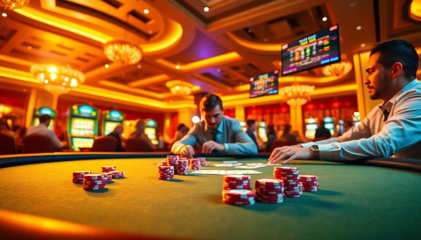 Experience thrilling poker online gameplay with intense players and vibrant casino elements.