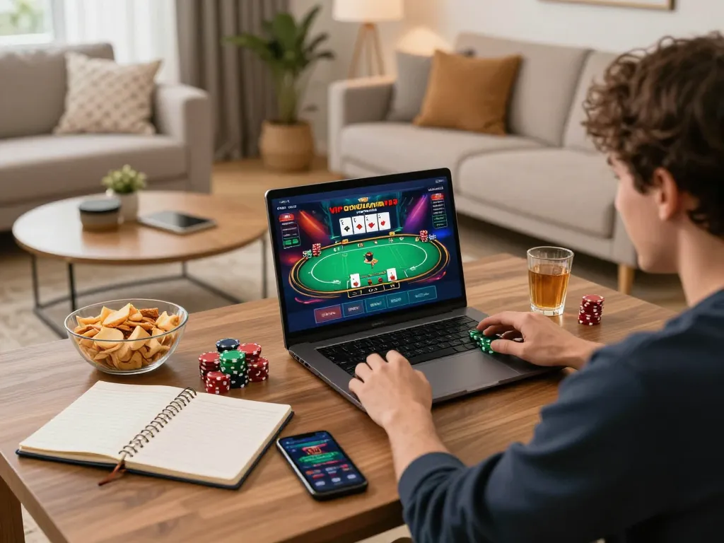 Bongdalu VIP user engaged in strategic online betting from a cozy home setup.