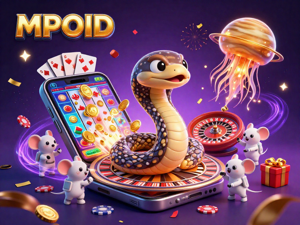 Engage with exhilarating casino action at MPOID featuring an interactive scene with cosmic characters and gaming elements