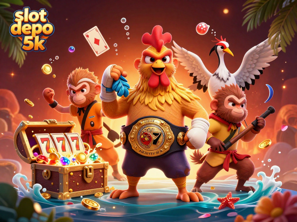 Experience slot depo 5k with exotic characters and dynamic game elements in a vibrant casino scene.