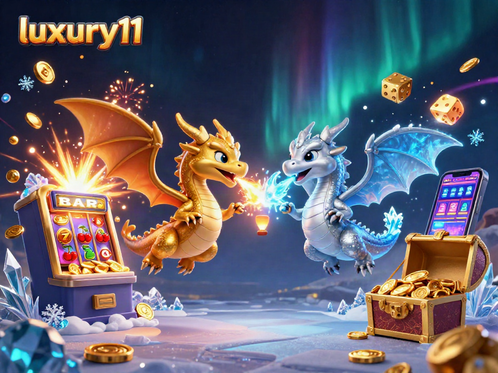 Experience luxury111 in a vibrant scene featuring powerful elemental dragons amidst thrilling casino symbols.