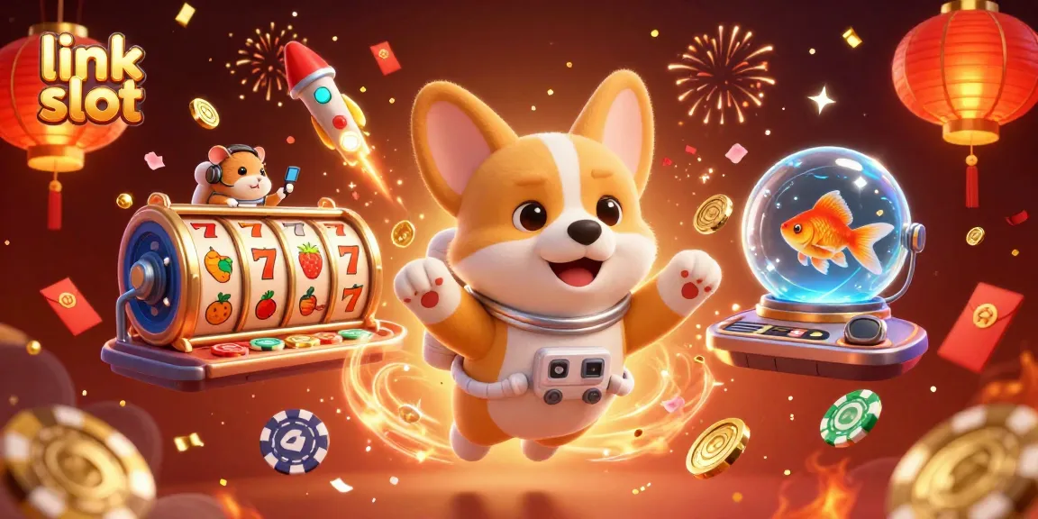 Experience the excitement of link slot in a vibrant space-themed casino scene with floating characters.
