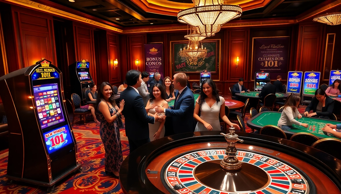Celebrate with a bonus new member 101 as players win at a vibrant casino table.
