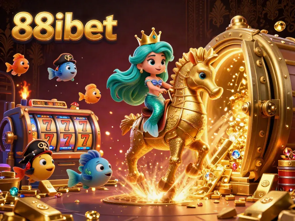 Engage with the vibrant casino experience at 88ibet where a colorful mermaid and a golden seahorse invite players to winnings.