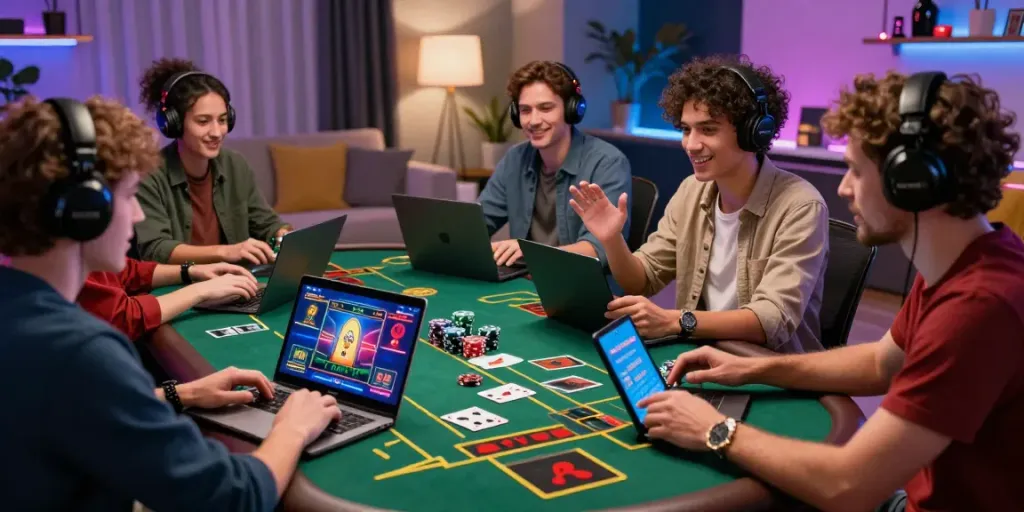 Interactive online gaming experience at 2up.io with diverse players enjoying live dealer games and virtual excitement.
