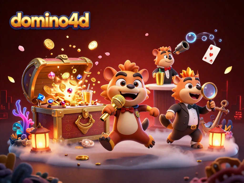 Keberuntungan bermain domino4d di kasino kartun dengan hyena lucu dan suasana ceria.