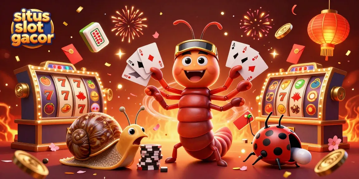 Engage with situs slot gacor featuring a cartoon millipede dealer and exciting slot elements.