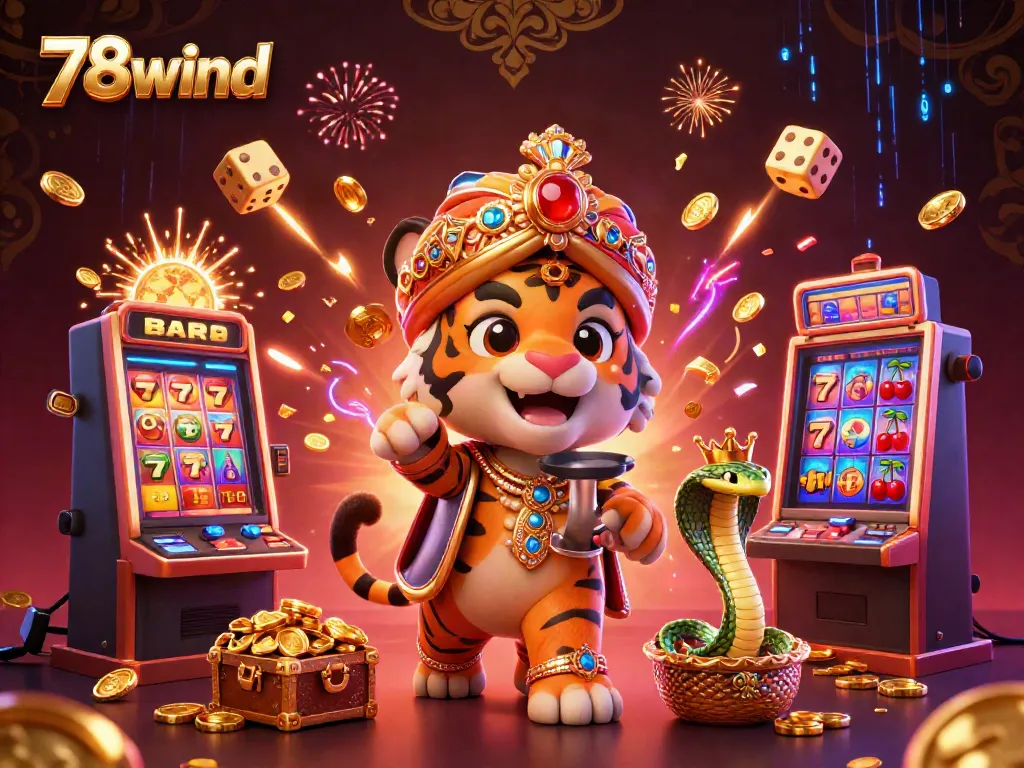 Engage with thrilling gameplay at 78wind featuring vibrant 3D characters around a jackpot slot machine.