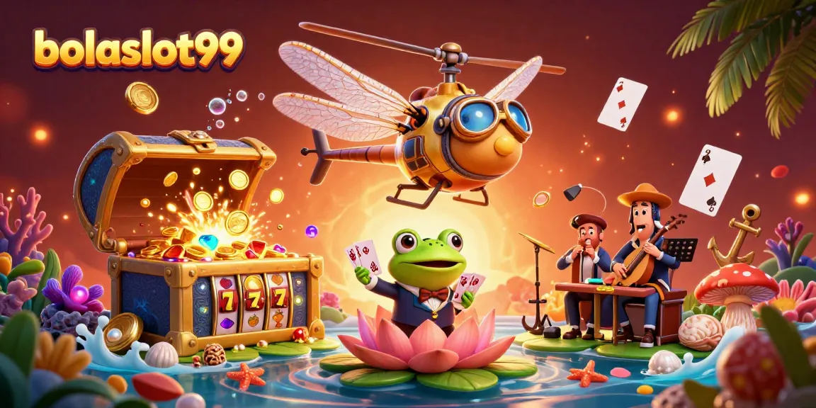 Experience the excitement at bolaslot99 with a vibrant 3D casino scene filled with fun characters and games.