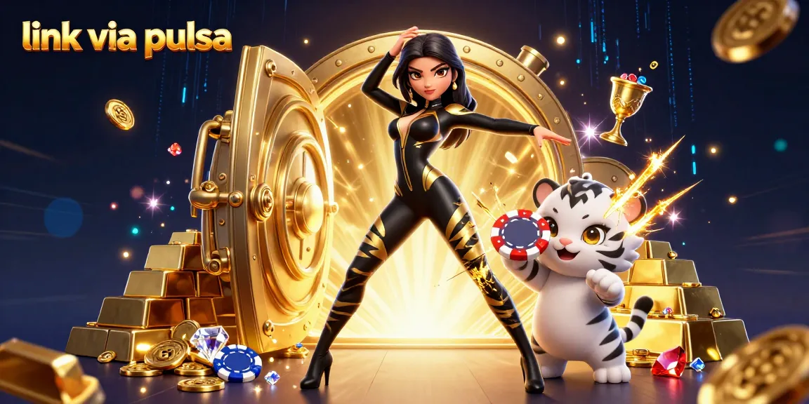 Engaging scene with link via pulsa showcasing a woman in catsuit and playful tiger at a casino.