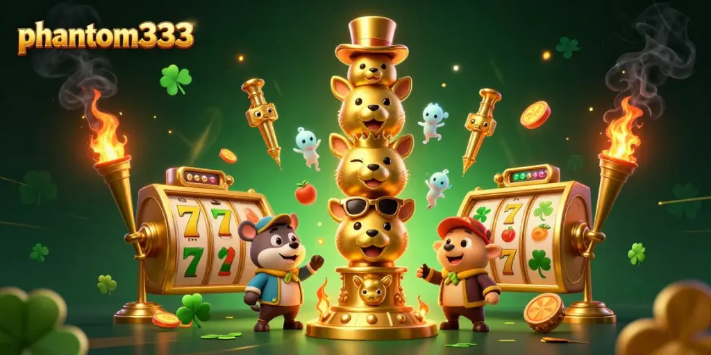 Engage with phantom333's thrilling slot game experience featuring a dynamic golden totem pole and vibrant symbols.