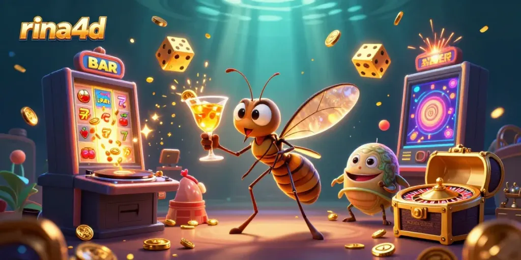 Engaging rina4d casino scene with colorful characters and vibrant gambling elements bursting with excitement.